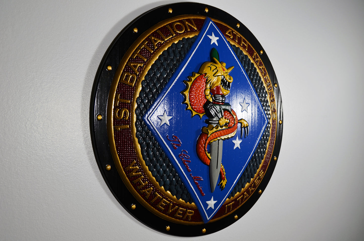 USMC 1st Battalion 4th Marines, CNC 3D wood, Painted Plaque