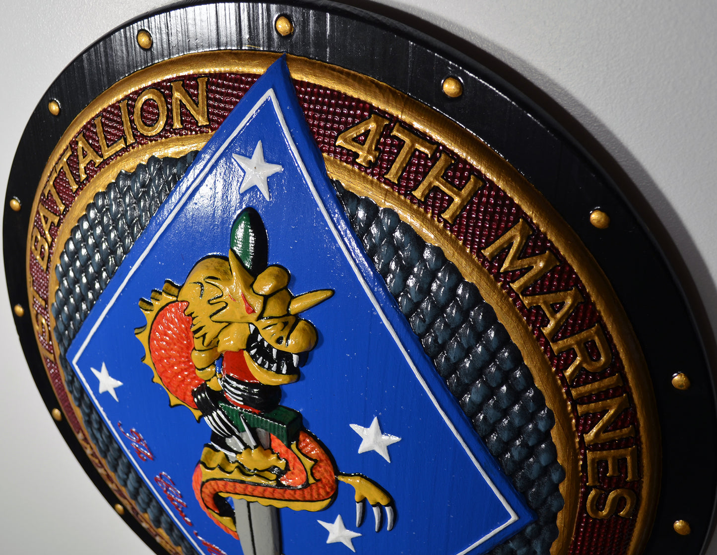 USMC 1st Battalion 4th Marines, CNC 3D wood, Painted Plaque