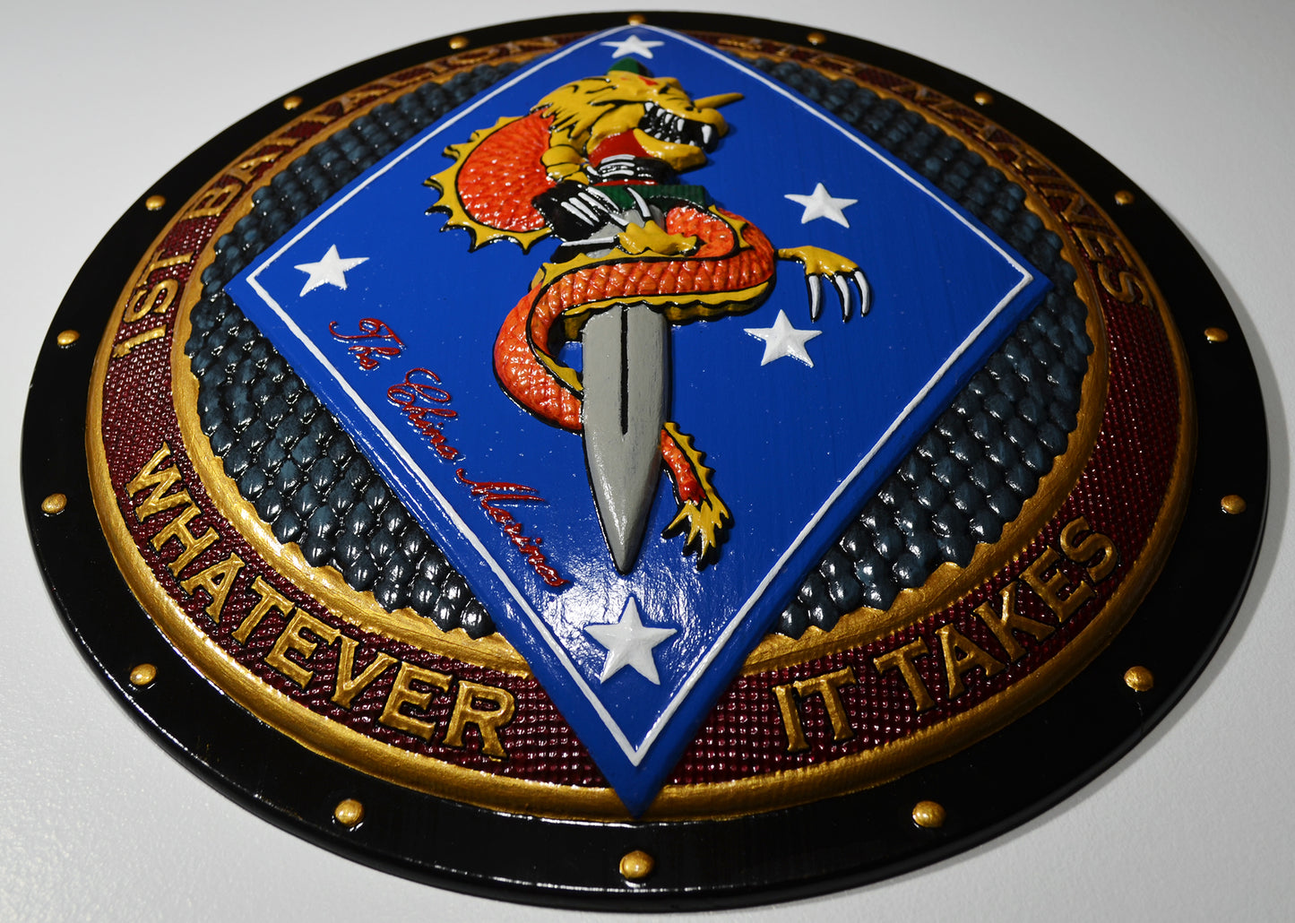 USMC 1st Battalion 4th Marines, CNC 3D wood, Painted Plaque