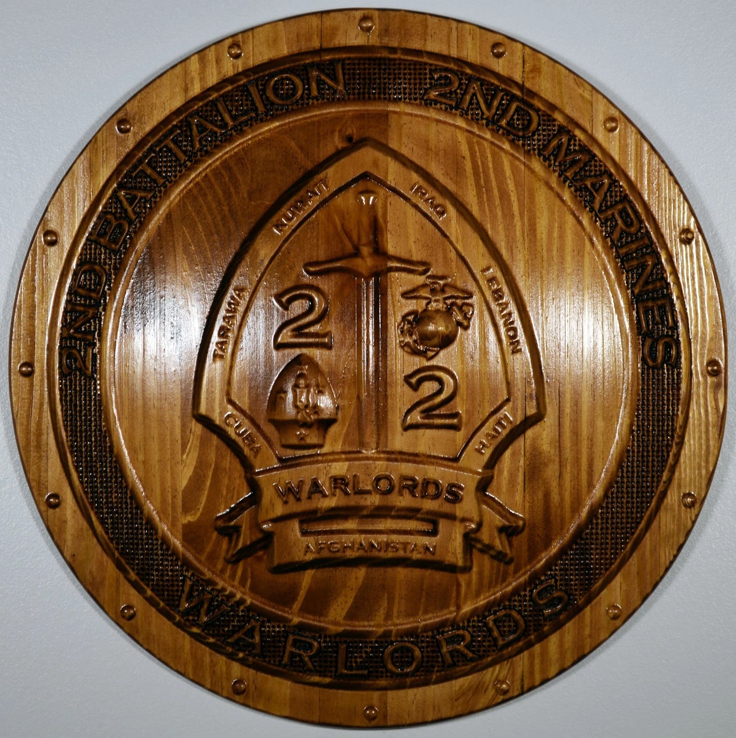USMC 2nd Battalion 2nd Marines, Warlords, Marine Corps, 3d wood carving, military plaque