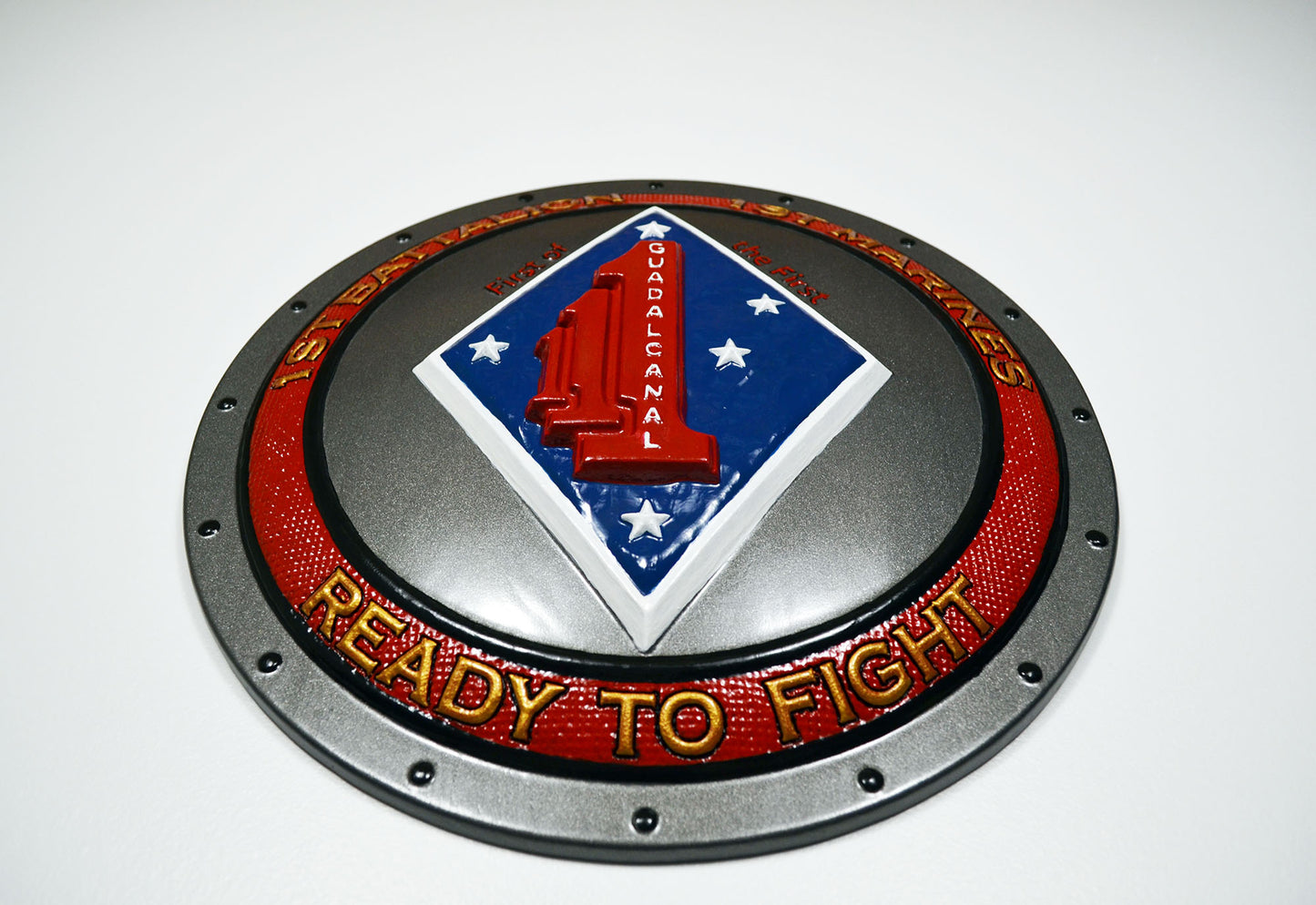 USMC 1st Battalion 1st Marines, 1st of the 1st Marine Corps, 3d wood carving, painted military plaque