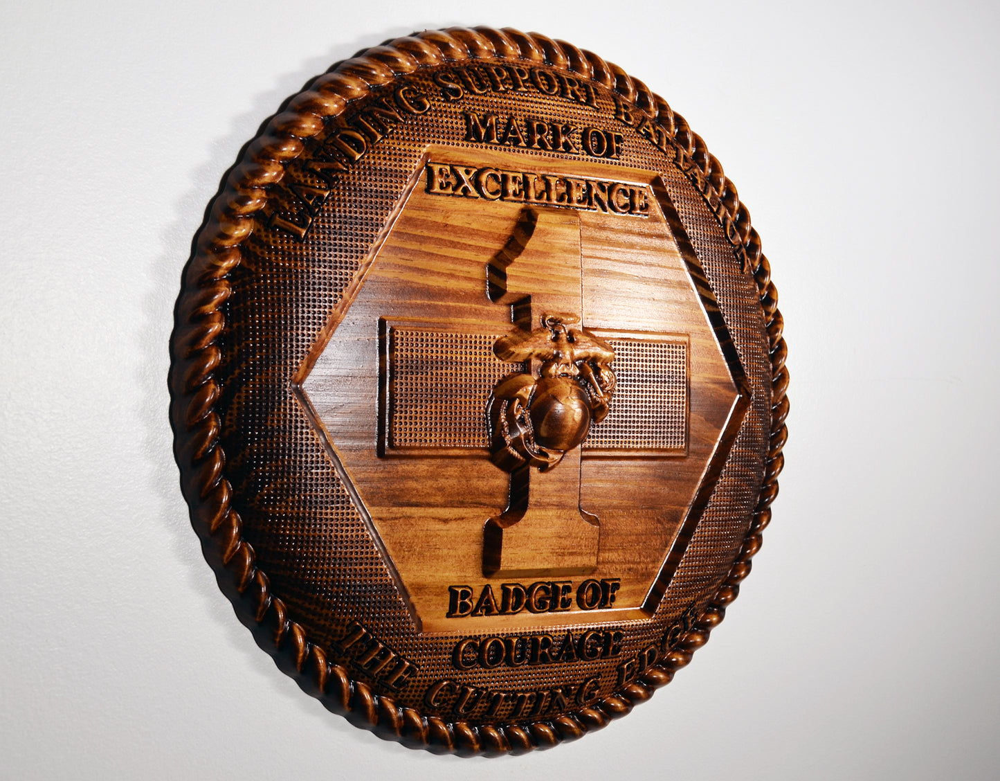 USMC 1st Landing Support Battalion, Red Patchers, 3d wood carving, military plaque