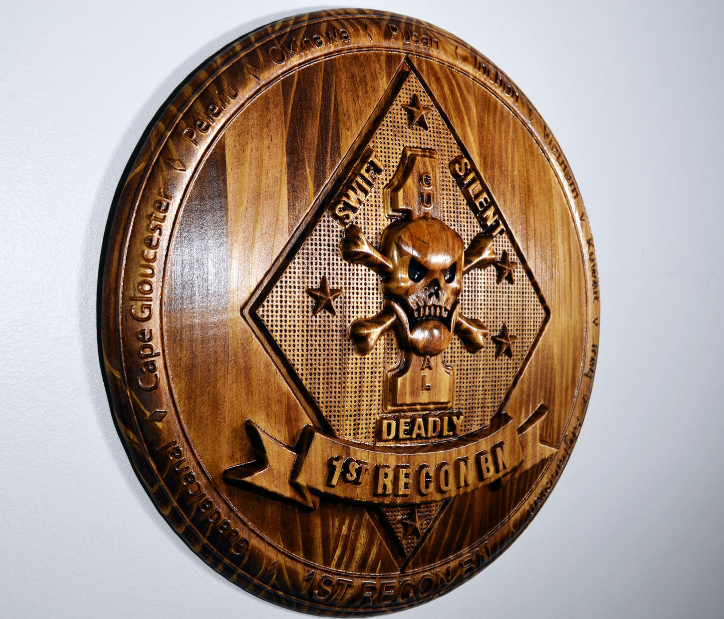 USMC 1st Reconnaissance Battalion, Marine Corps Special Forces, CNC 3d wood carving, military plaque