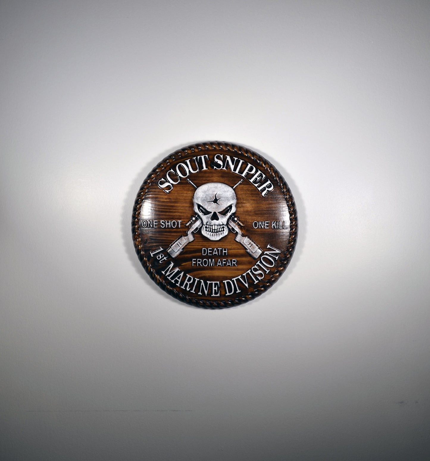 USMC 1st Marine Scout Sniper, CNC, Stained 3D Wood Carving, Military Plaque - Carved Effects