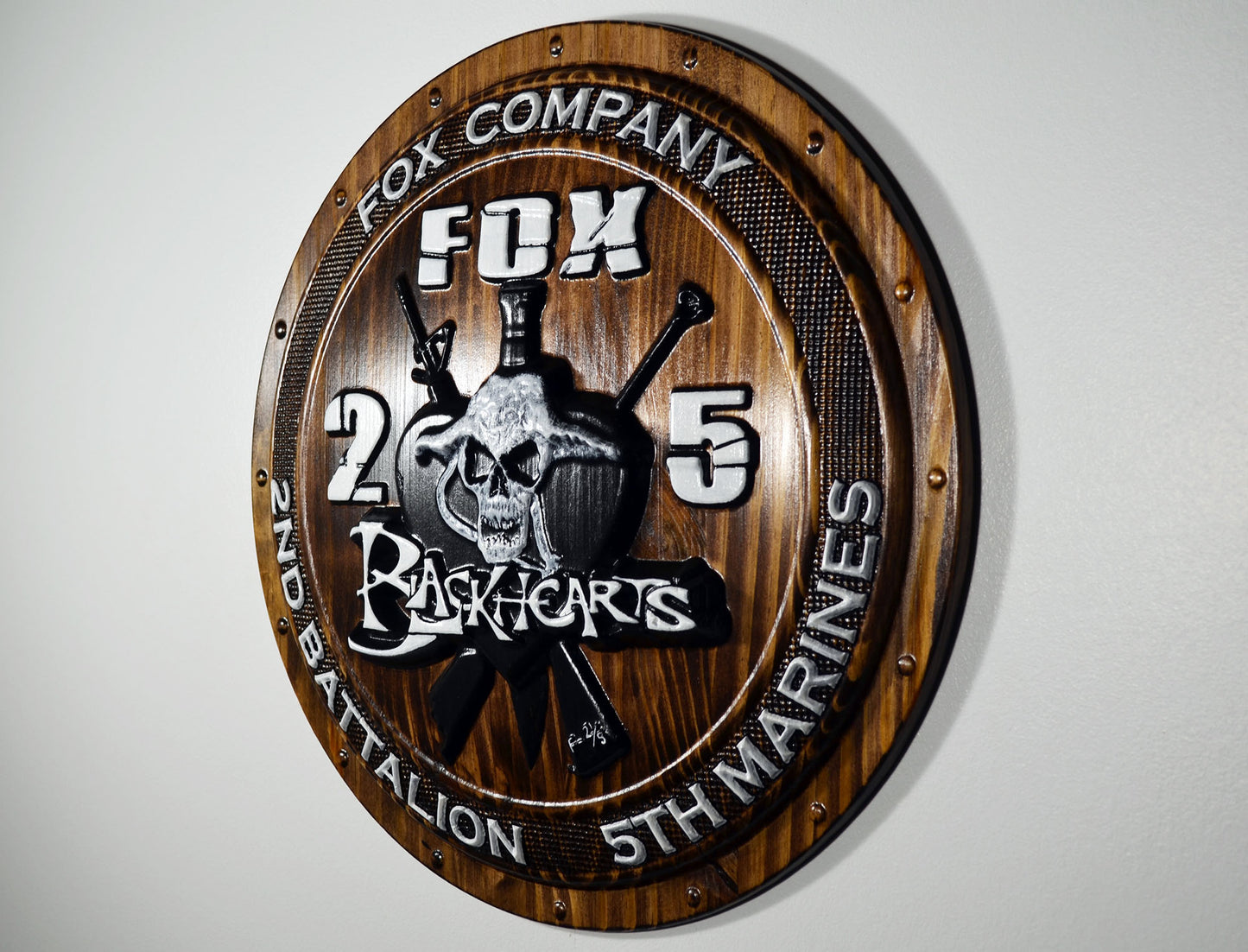 US Marine Corps, Fox Co, 2nd Battalion, 5th Marines, Blackhearts, 3d wood carving, military plaque