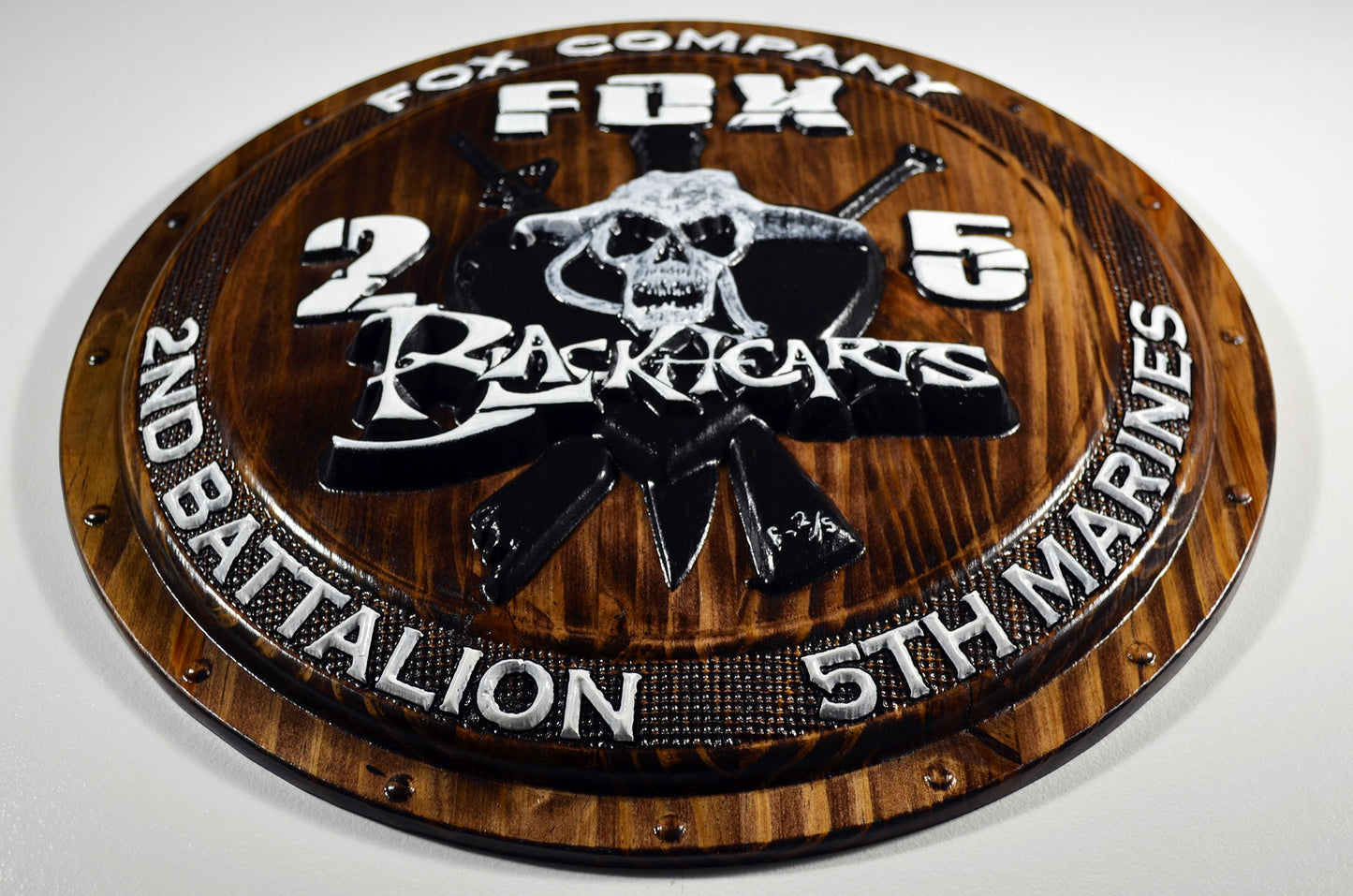 US Marine Corps, Fox Co, 2nd Battalion, 5th Marines, Blackhearts, 3d wood carving, military plaque