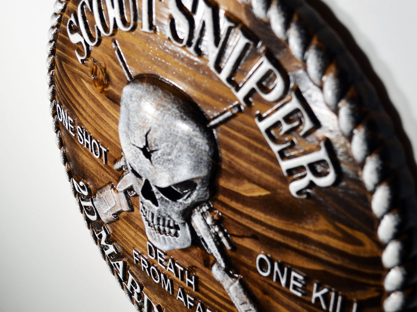 USMC 2nd Marine Scout Sniper, CNC, Stained 3D Wood Carving, Military Plaque - Carved Effects