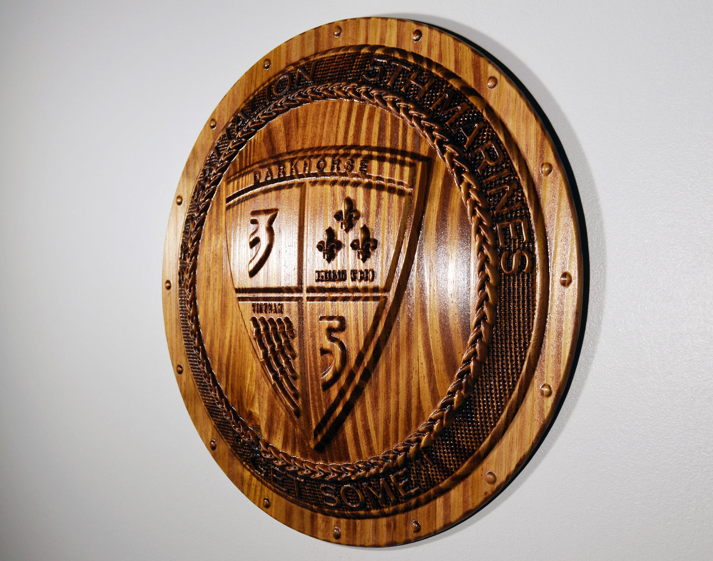 USMC 3rd Battalion 5th Marines, stained 3d wood plaque, military plaque