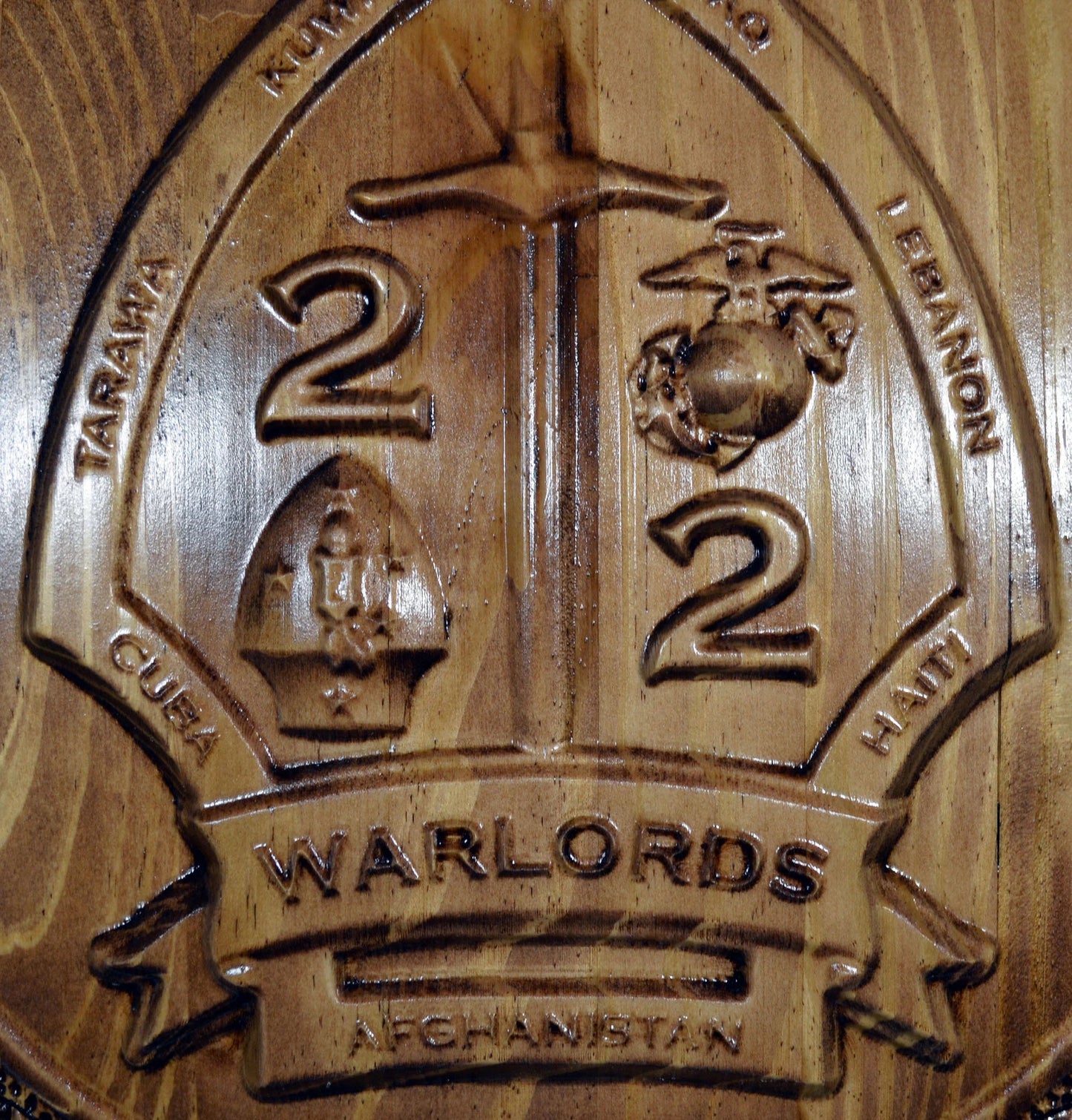 USMC 2nd Battalion 2nd Marines, Warlords, Marine Corps, 3d wood carving, military plaque