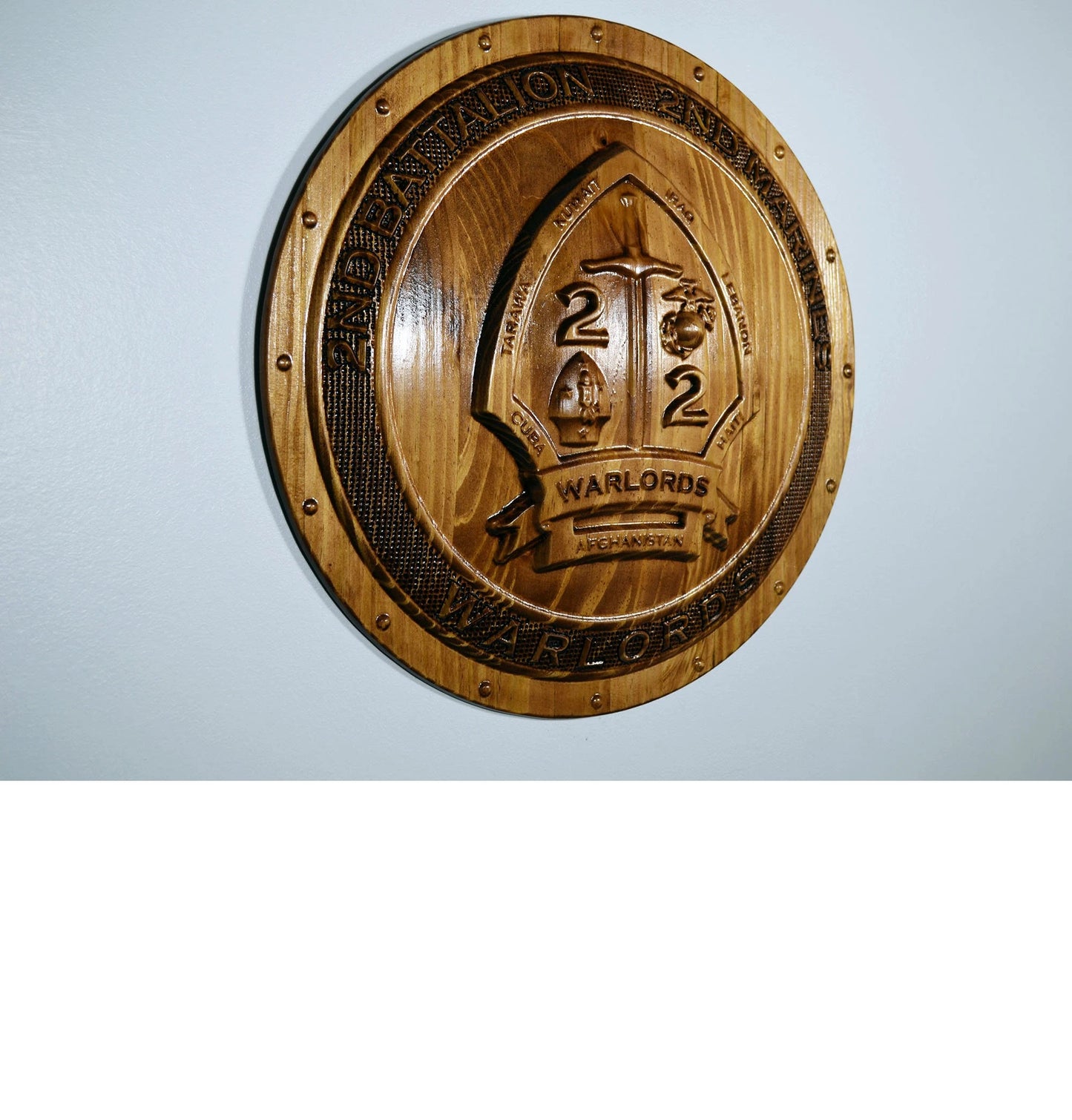 USMC 2nd Battalion 2nd Marines, Warlords, Marine Corps, 3d wood carving, military plaque - Carved Effects