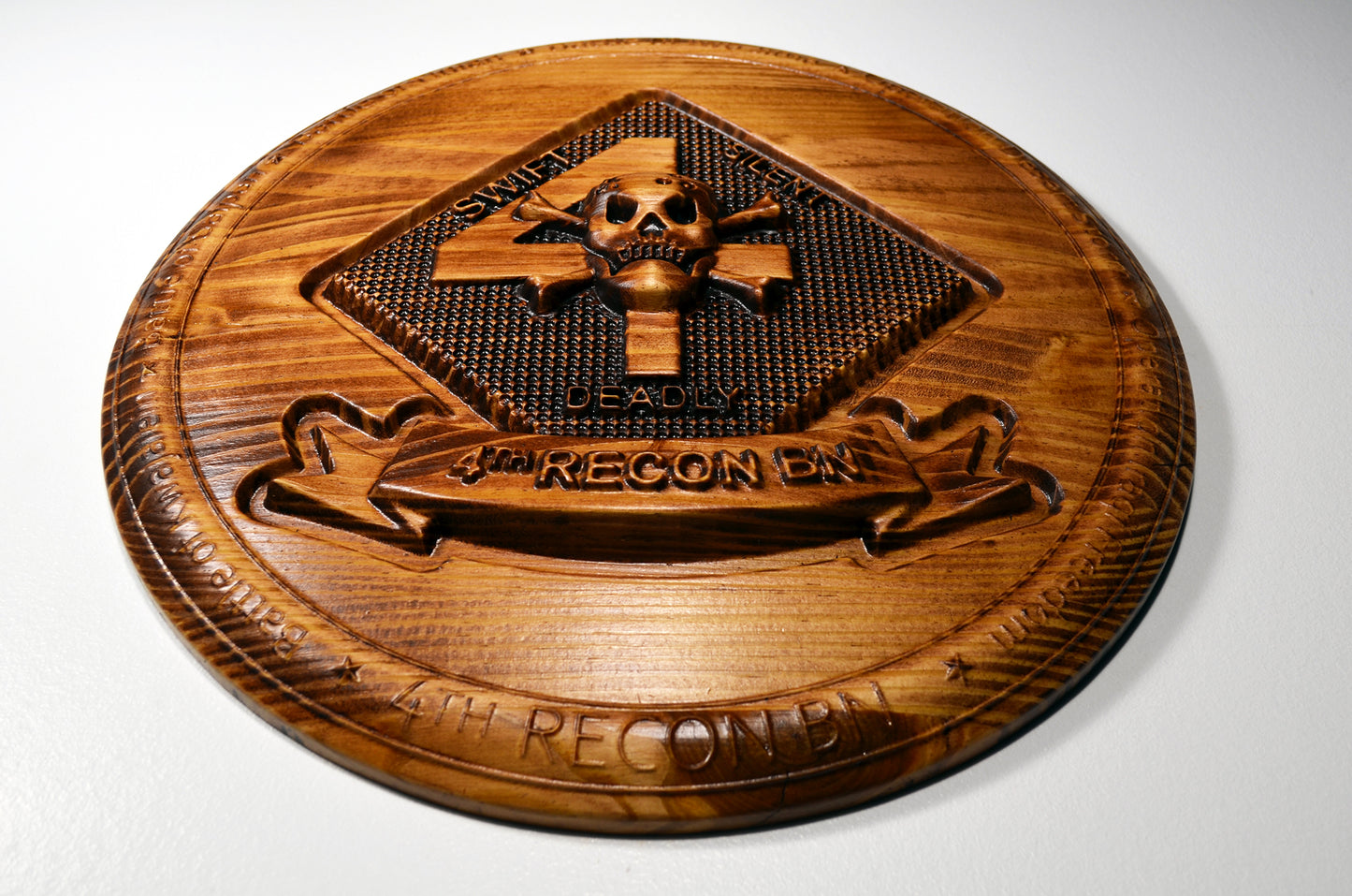 USMC 4th Reconnaissance Battalion, Marine Corps Special Forces, stained 3d wood carving, military plaque - Carved Effects