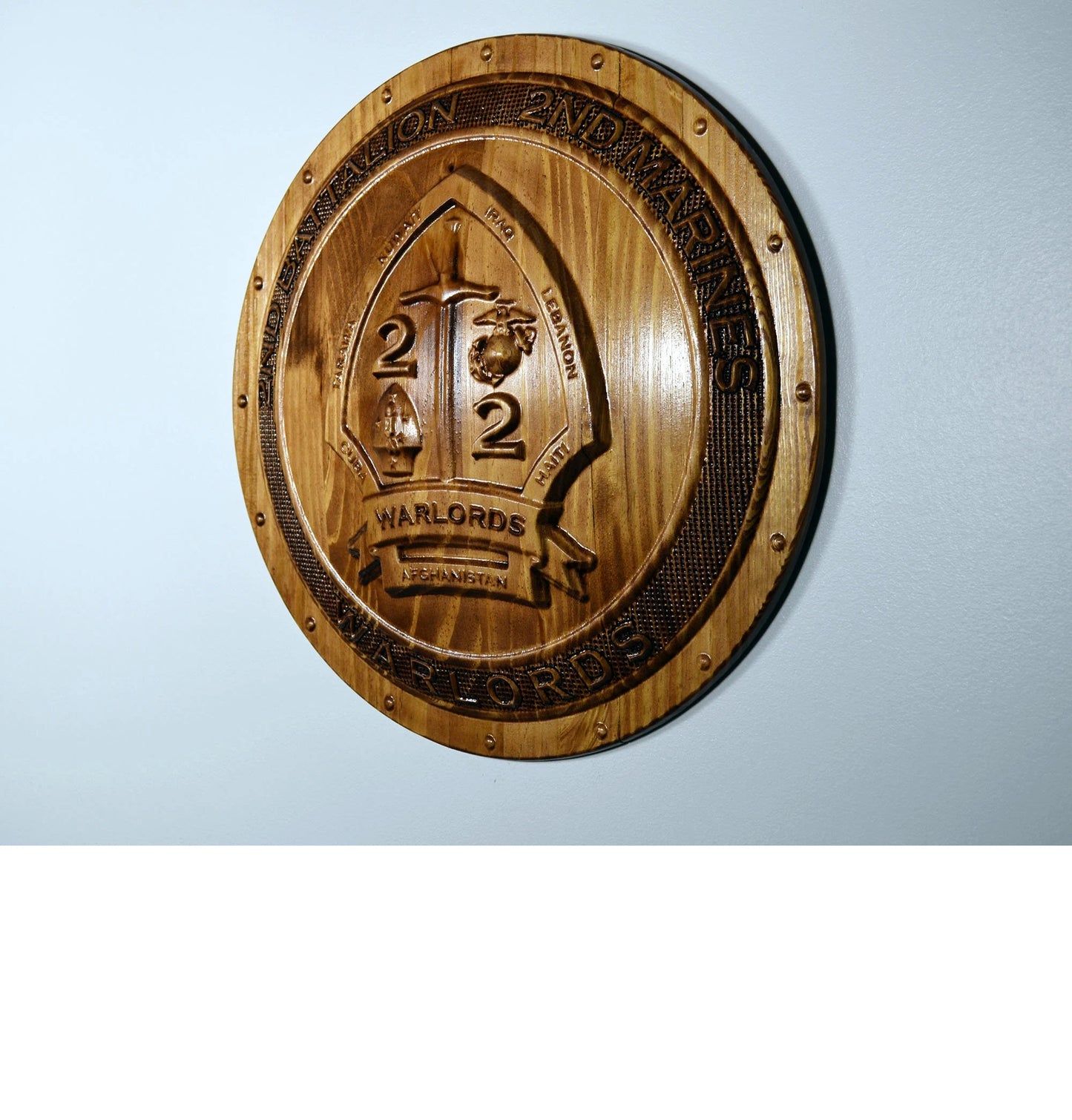 USMC 2nd Battalion 2nd Marines, Warlords, Marine Corps, 3d wood carving, military plaque