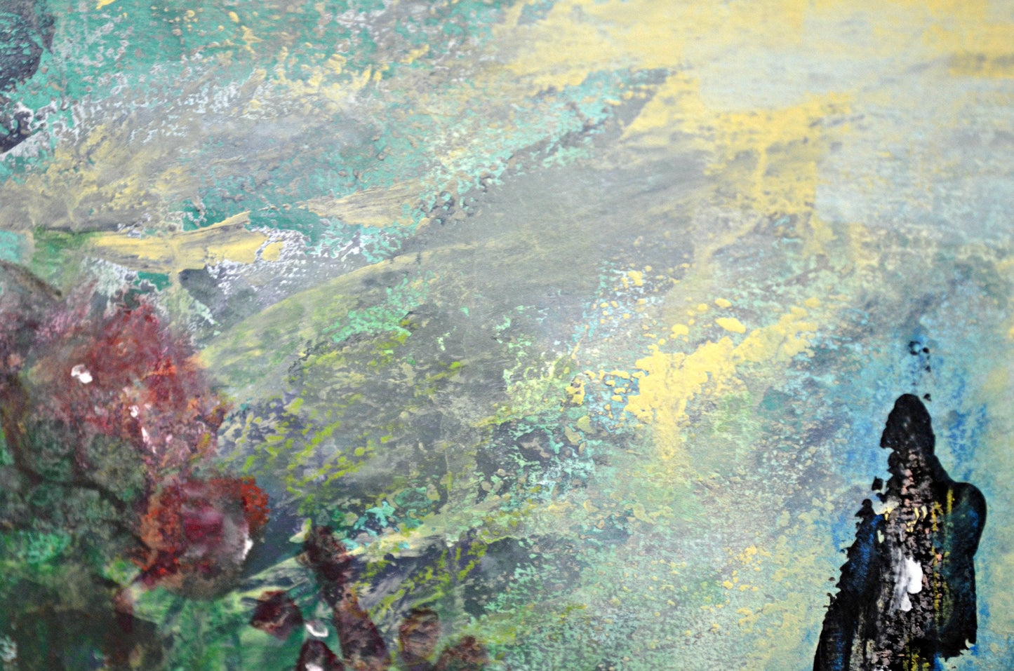 Abstract cityscape hand painted mixed media painting, original painting on paper 9x12, abstract poppy field wall decor - Carved Effects