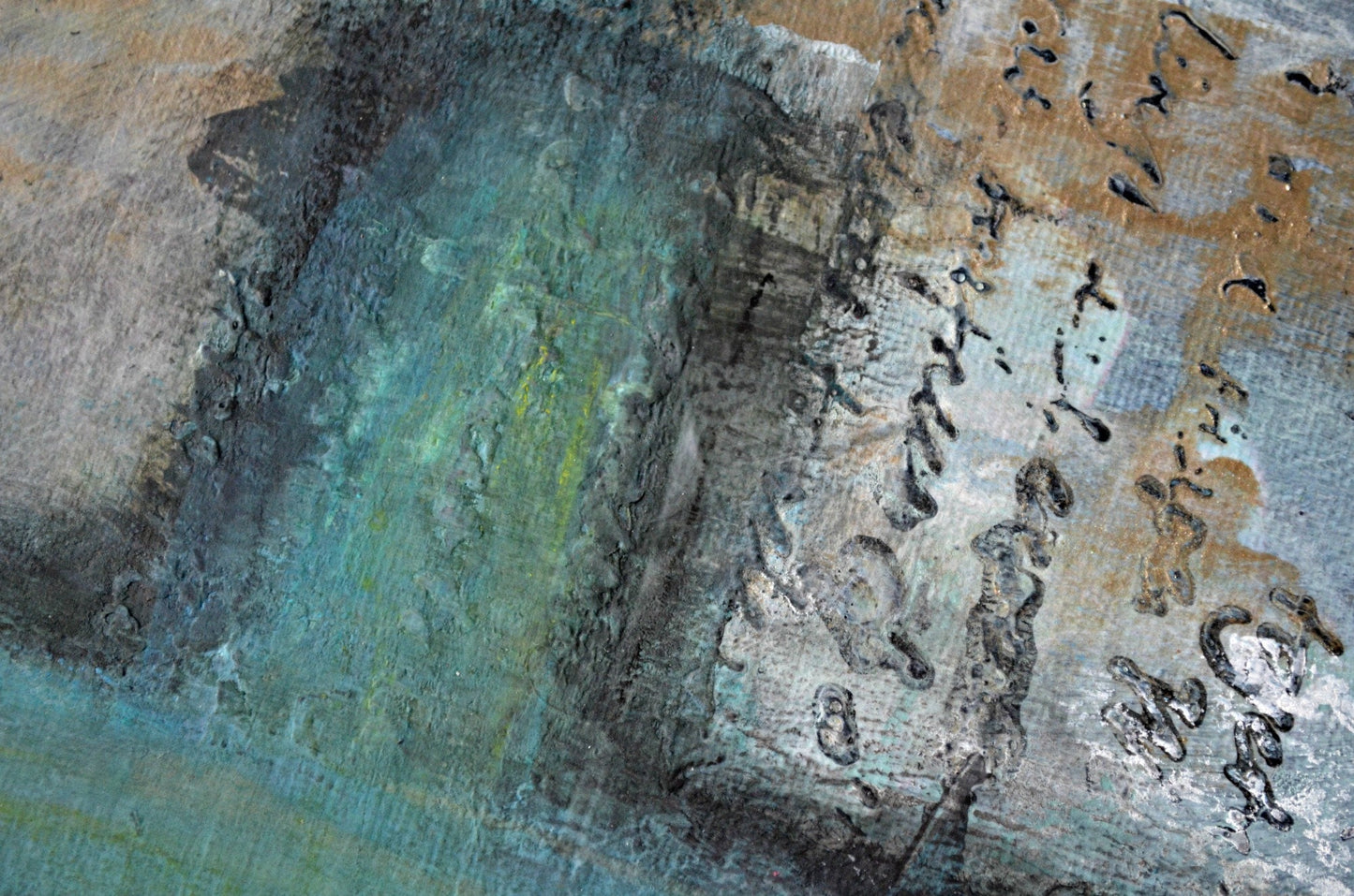 Abstract cross hand painted art 9x12, mixed media collage religious symbol on canvas panel, original artwork wall decor - Carved Effects