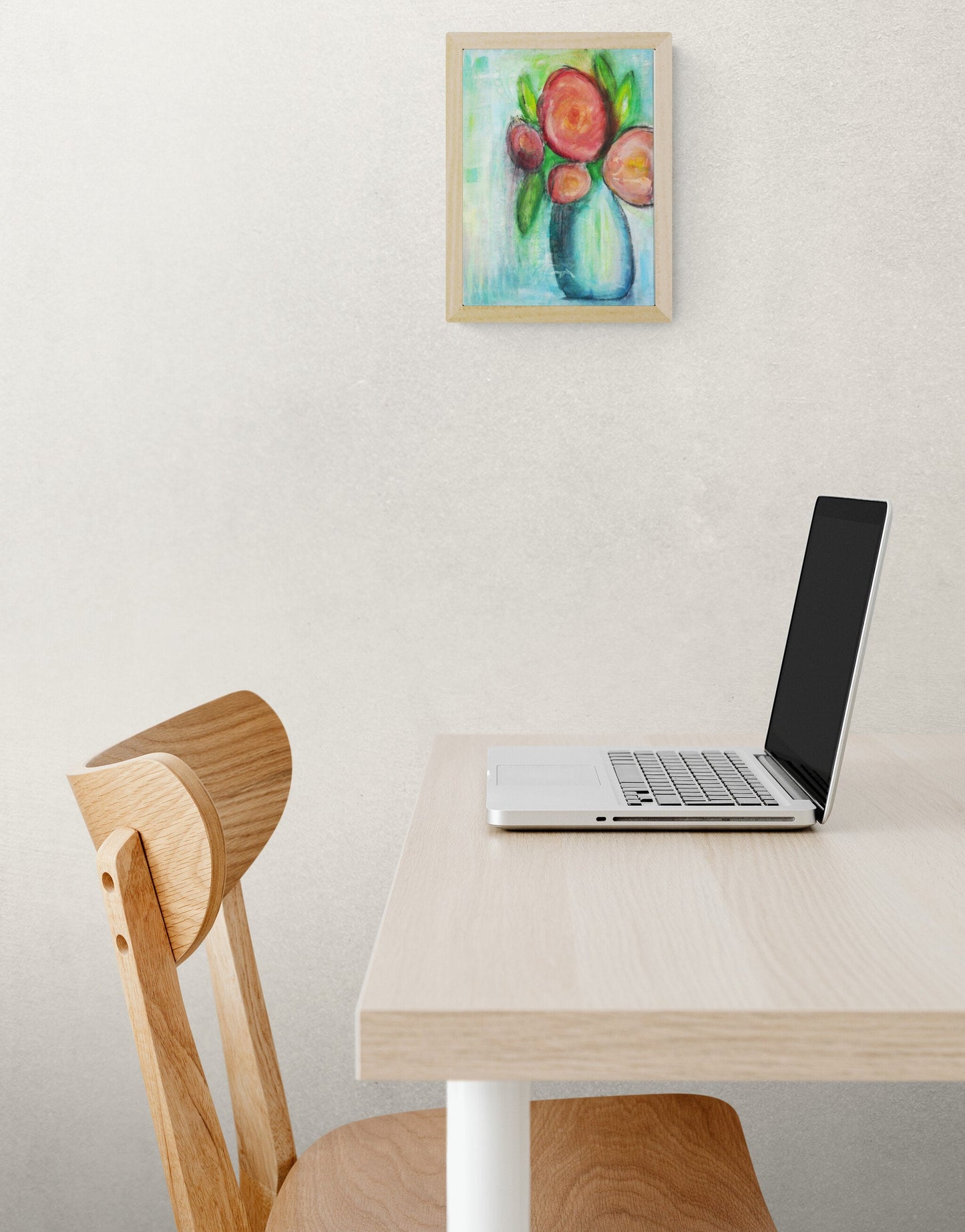 Abstract flowers in a vase painting on a canvas board 9x12, hand painted watercolor mixed media flowers, red flower wall decor - Carved Effects