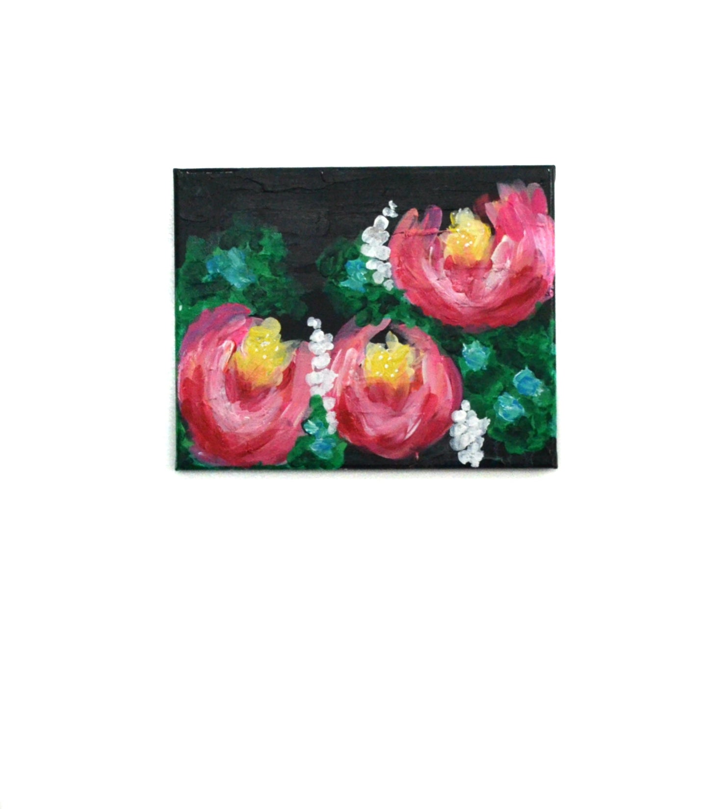 Bright pink peony flowers on canvas