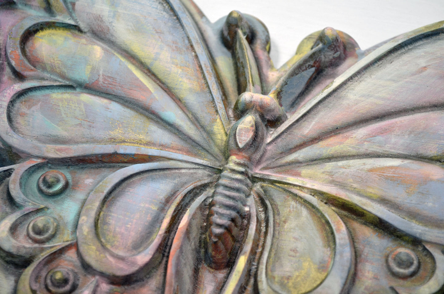 Butterfly with dots hand painted 3d wood carving
