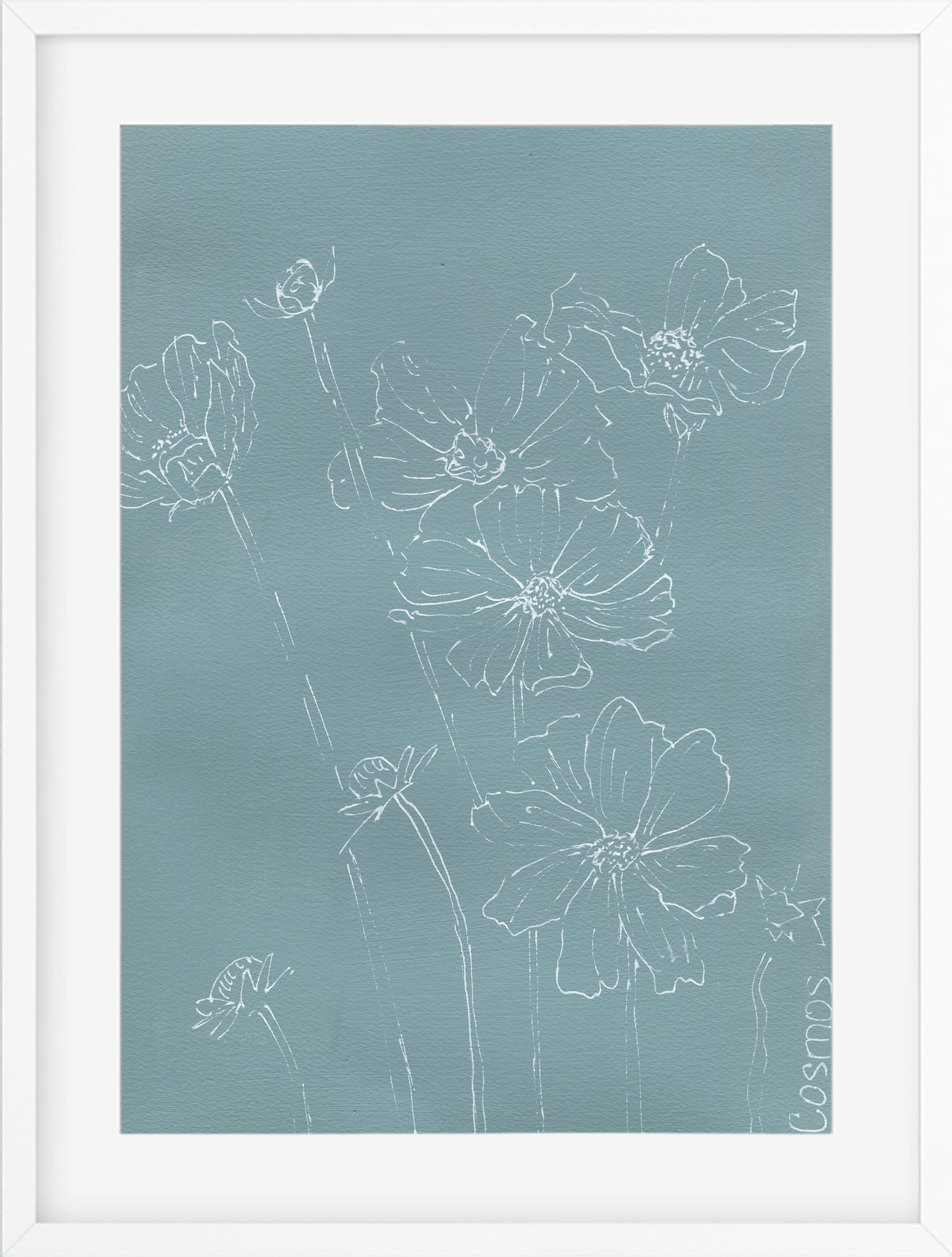 Cosmos line drawing on acrylic paint 9x12 ready to frame wall art - Carved Effects