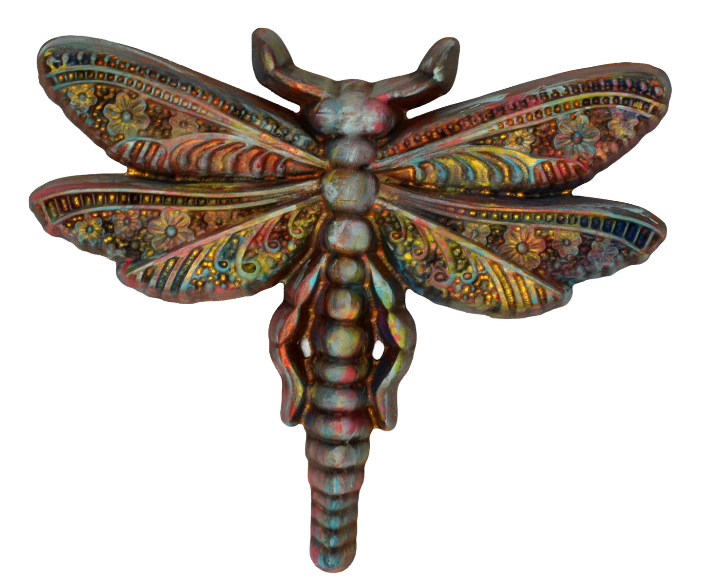 Decorative dragonfly wall art with intricate patterns on a white background