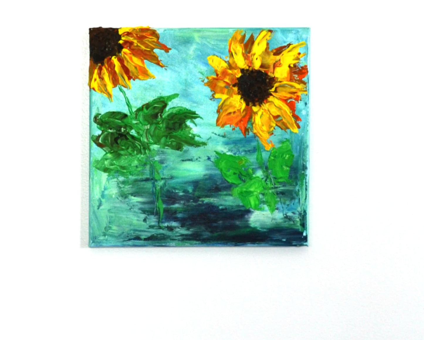 Expressive sunflower on canvas painting 12x12