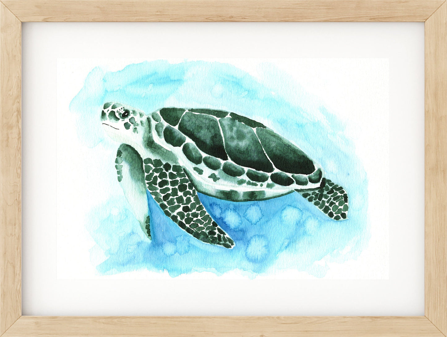 Green sea turtle watercolor painting 9x12