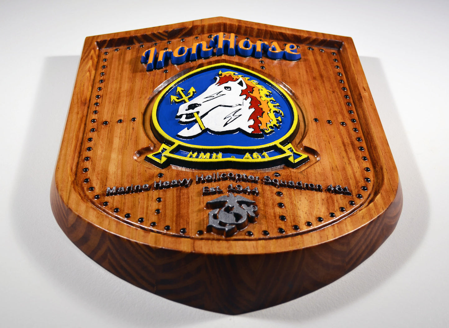 USMC HMH-461, Marine Heavy Helicopter Squadron, 3d wood carving, military plaque, painted version