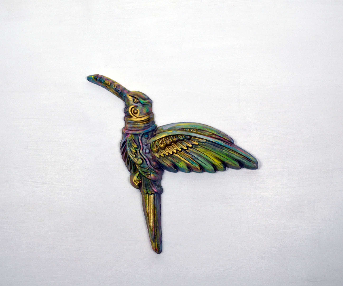 Hummingbird 3d wood carving hand painted