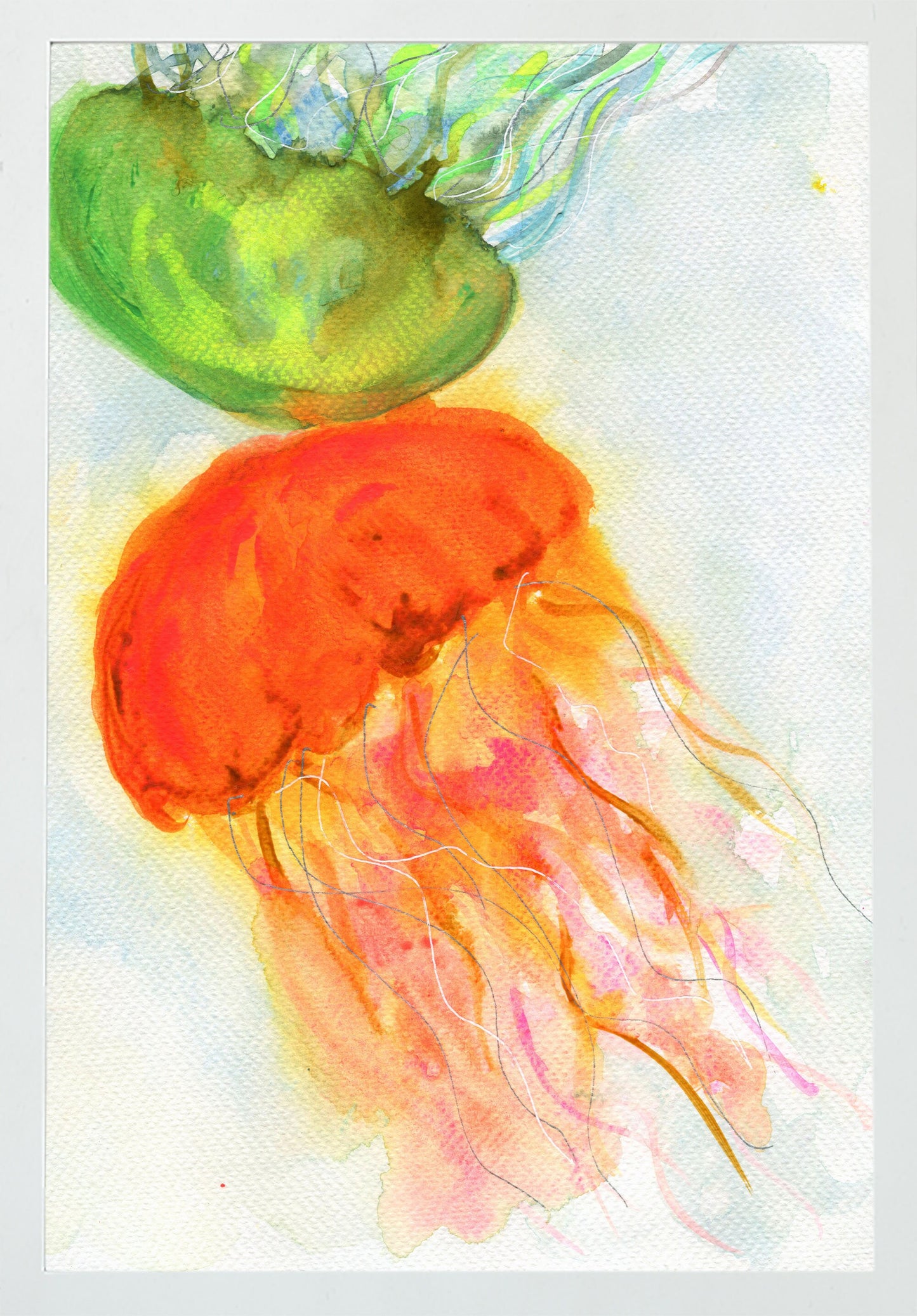 Jellyfish watercolor and acrylic painting