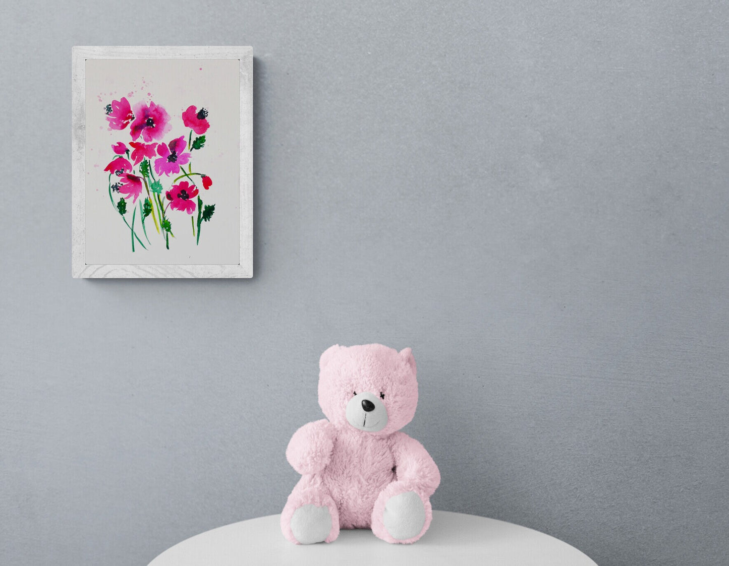 Loose pink poppies watercolor painting
