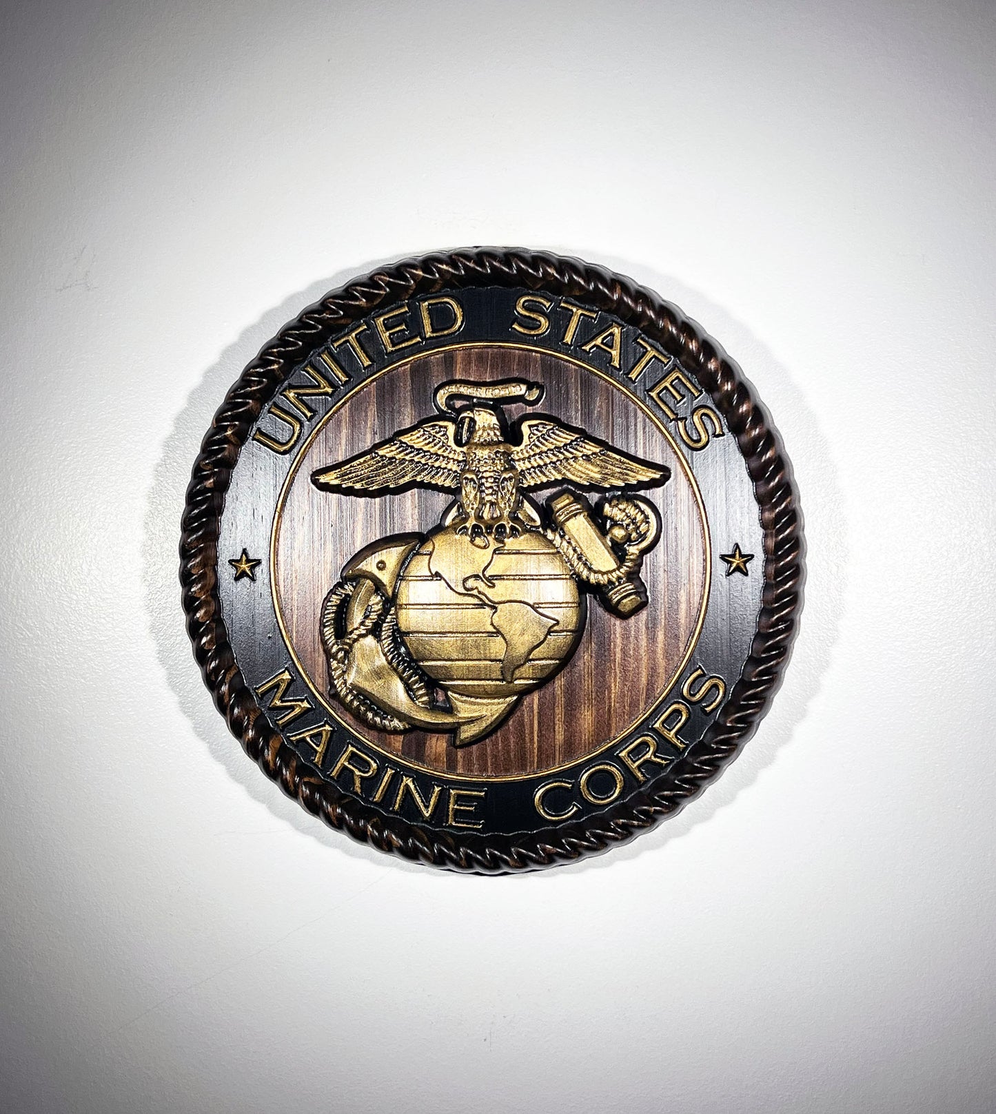 USMC Marine Logo 12" Java and Gold Painted Military Plaque