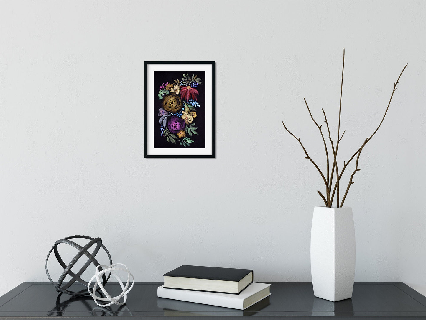 Metallic floral bouquet watercolor painting
