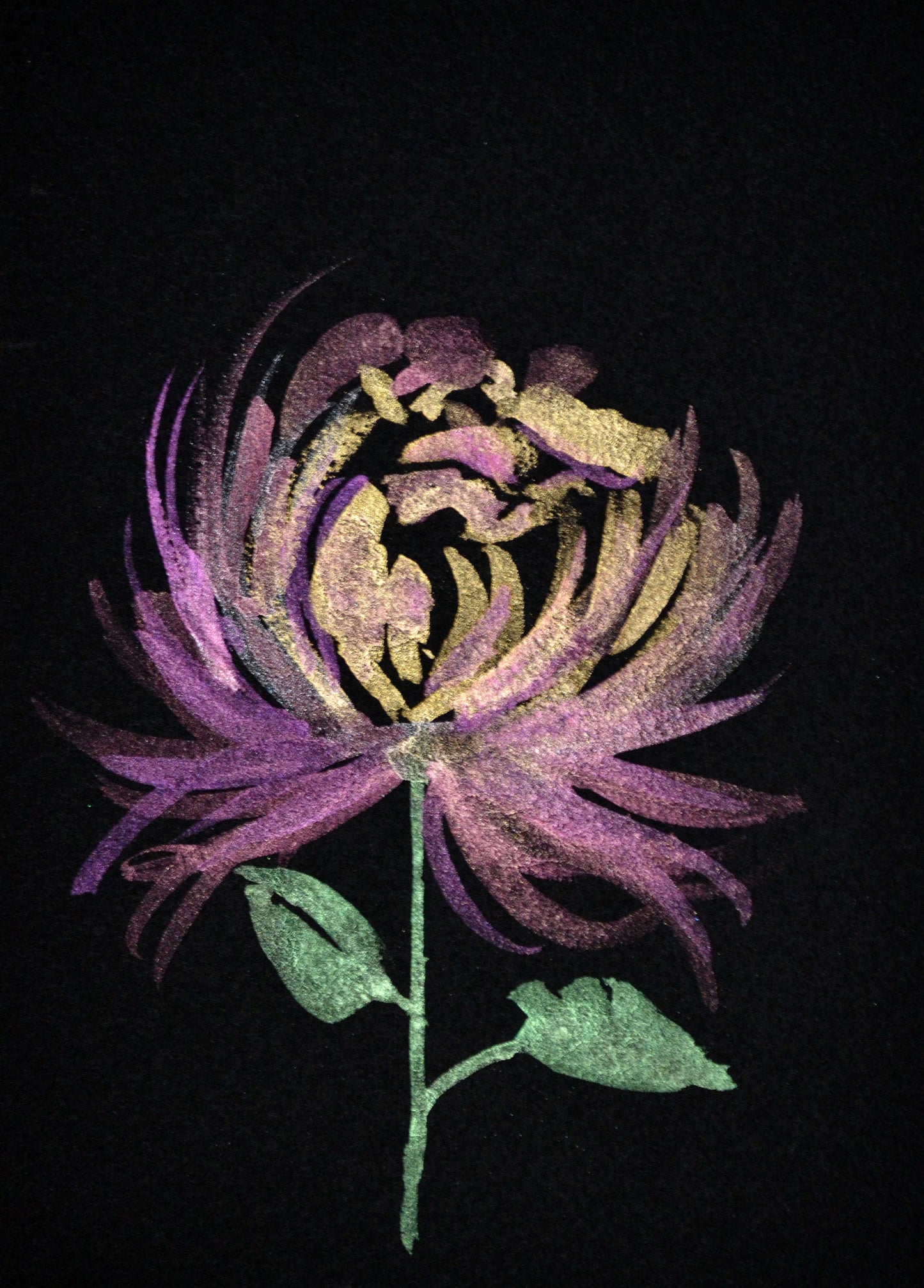 Metallic hand painted watercolor flowers on black paper set of 6