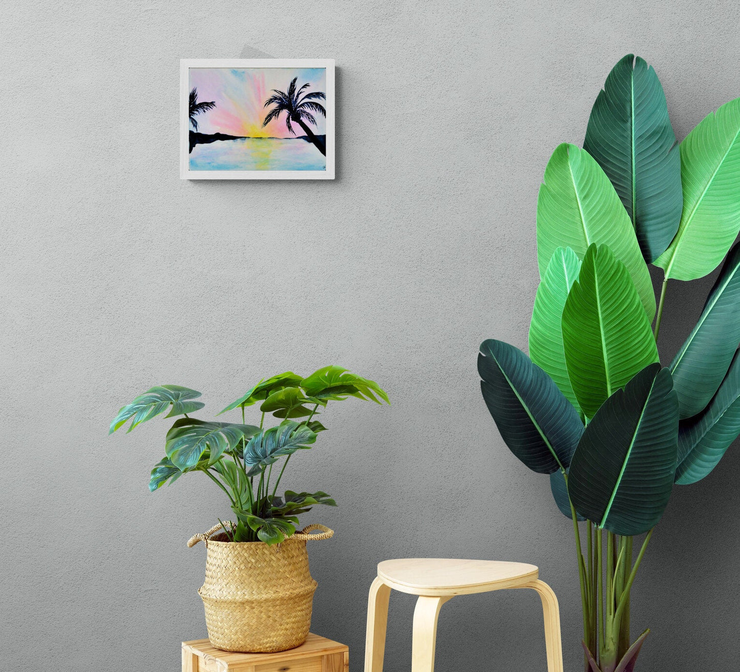 Palm trees sunset original watercolor painting