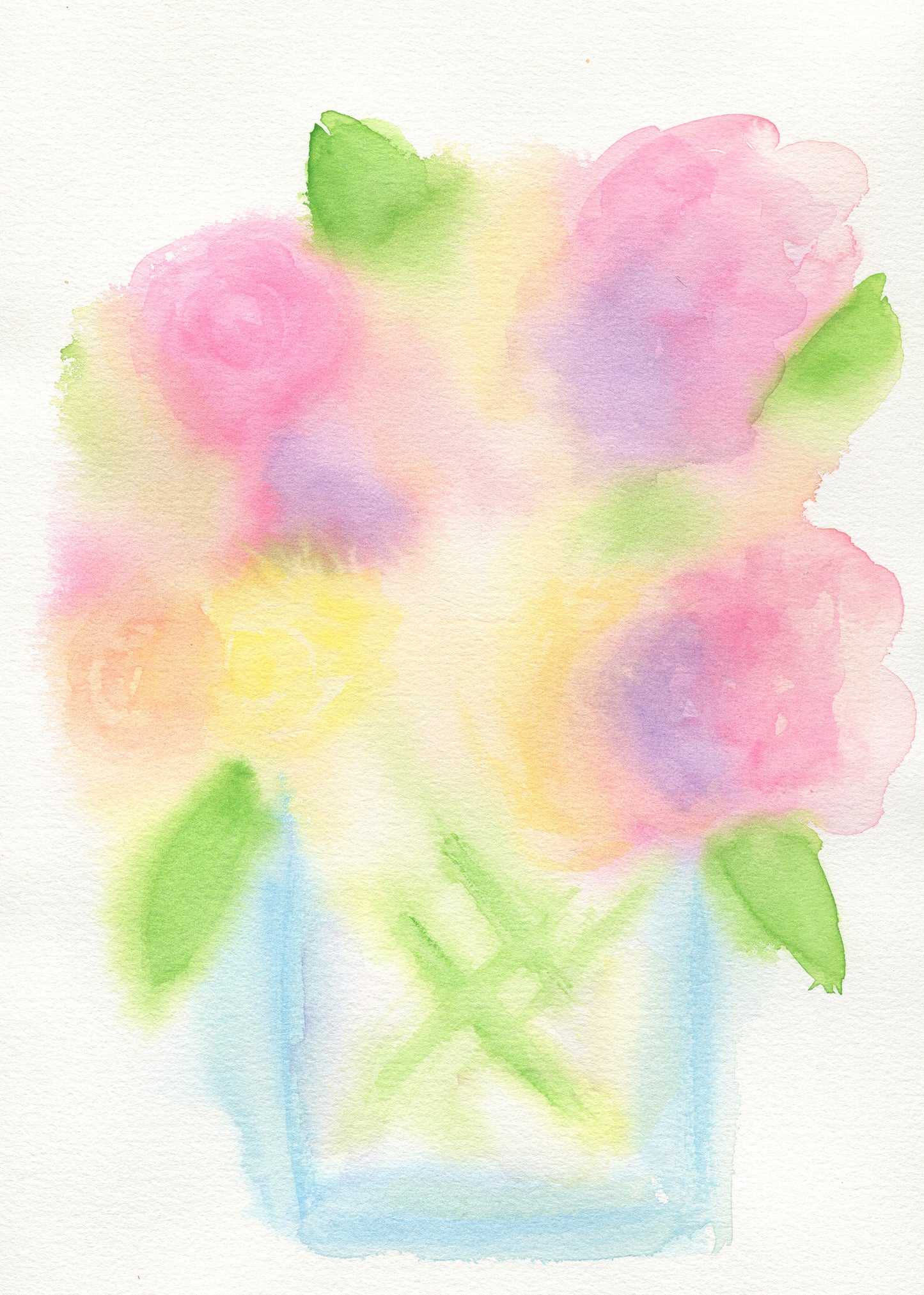 Pastel watercolor illustration of flowers in a jar on a white background