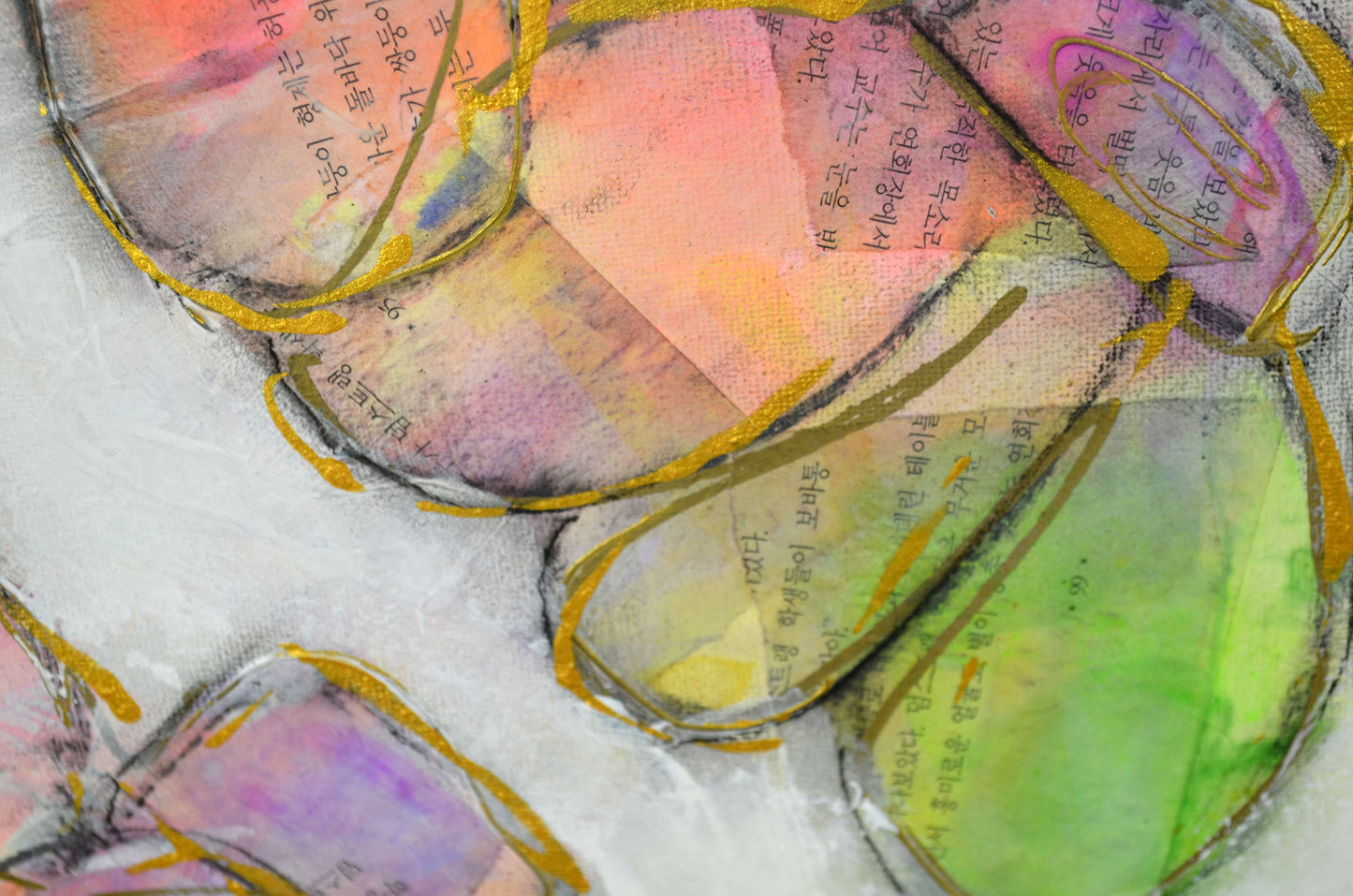 Pink and purple abstract flowers mixed media painting