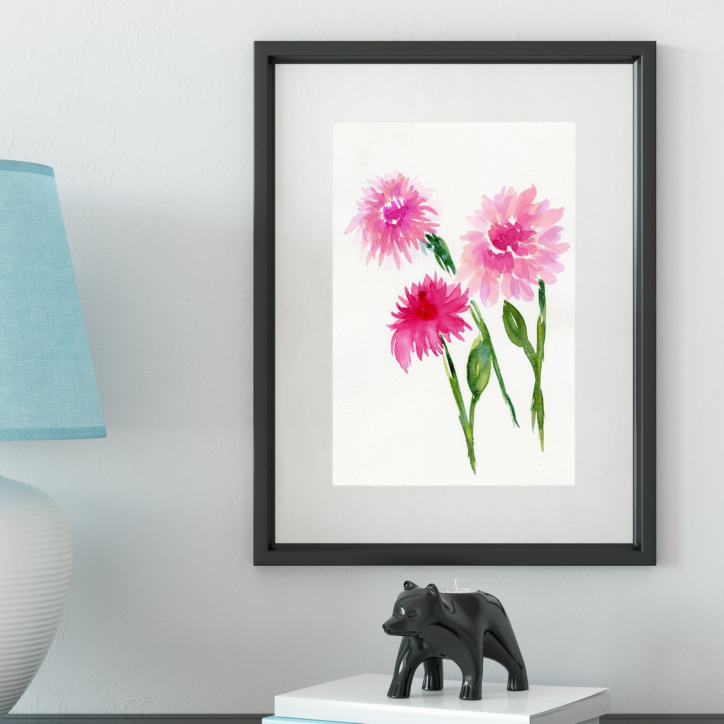 Pink dahlias original watercolor painting