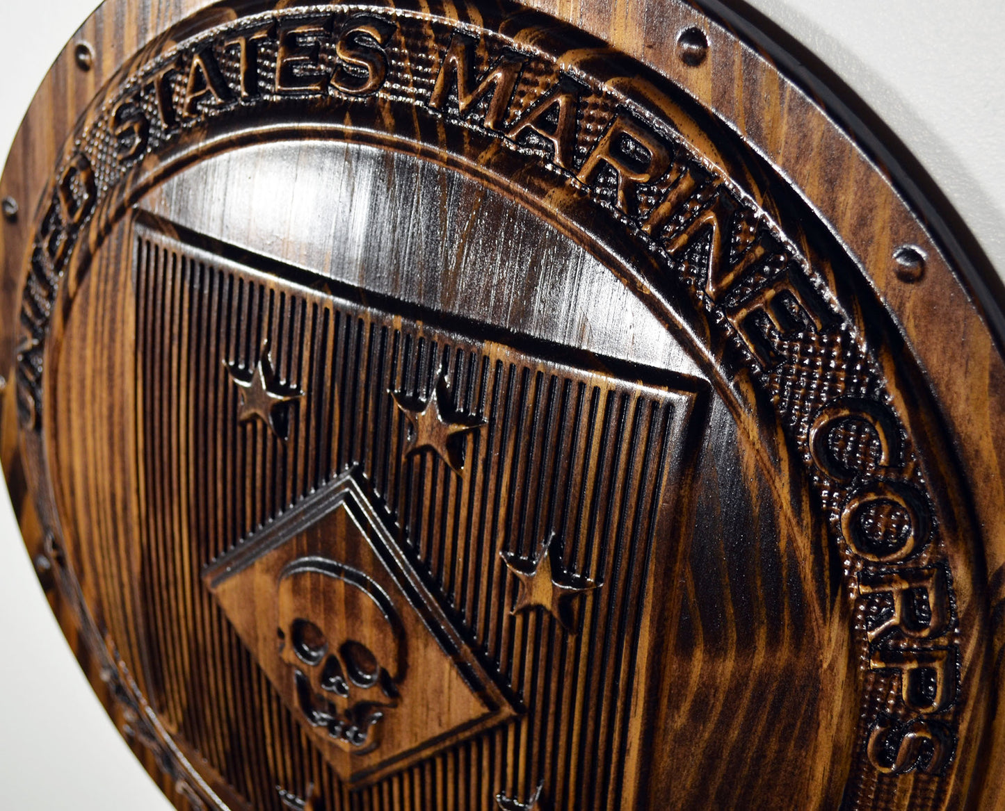 USMC Marine Raiders Shield, stained 3d wood carving, military plaque