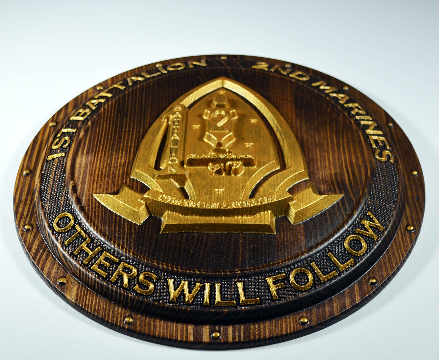 USMC 1st Battalion 2nd Marine 12-inch Java Gold Unit Plaque