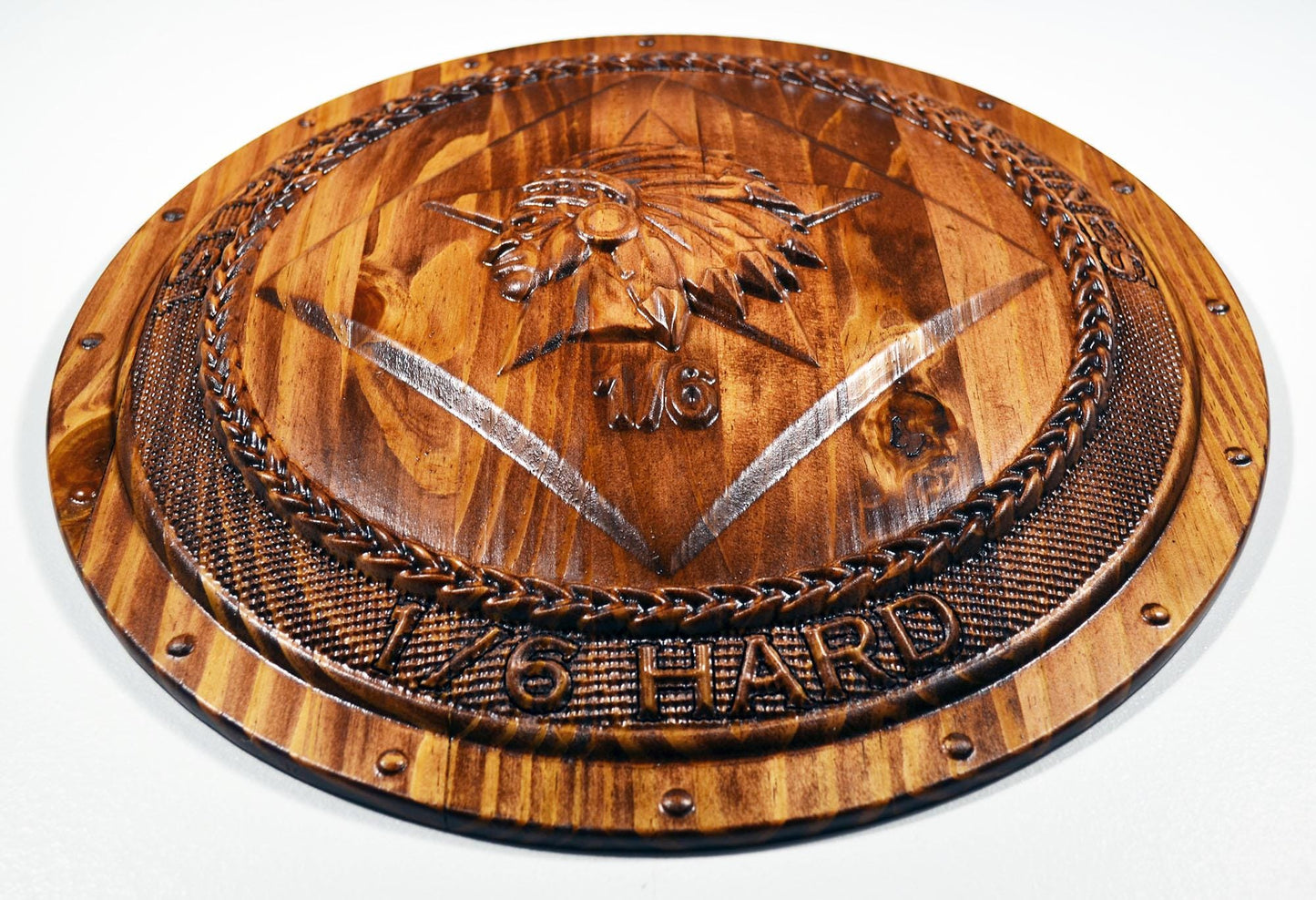 USMC 1st Battalion 6th Marines, USMC 1-6 Hard 3d wood carving stained, military plaque