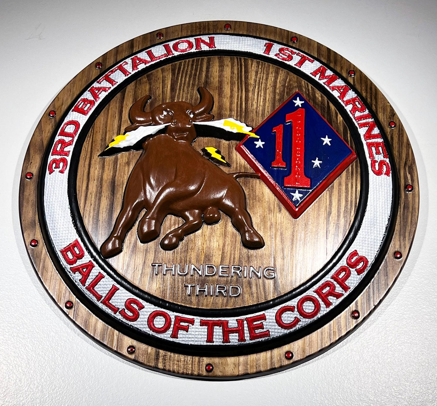 USMC 3rd Battalion 1st Marines, Thundering Third, Marine Corps, 3d wood carving, military plaque