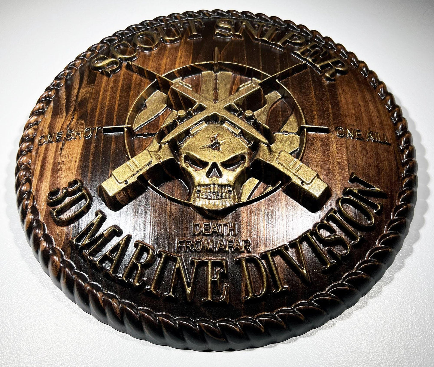 USMC 3rd Marine Scout Sniper 12 inch Brass and Java Unit Plaque