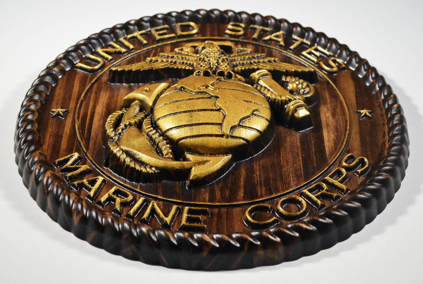 USMC Marine Logo 12"Java and Gold Painted Military Plaque