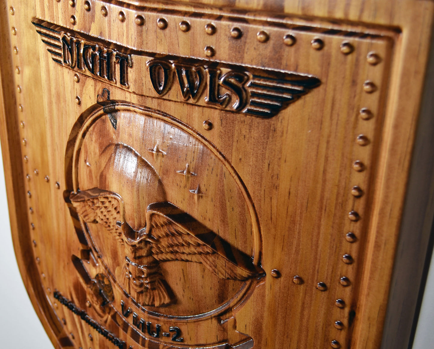 USMC Unmanned Aerial Vehicle Squadron 2, VMU-2, Night Owls, Marine Corps Air Wing, 3d wood carving, military plaque - Carved Effects