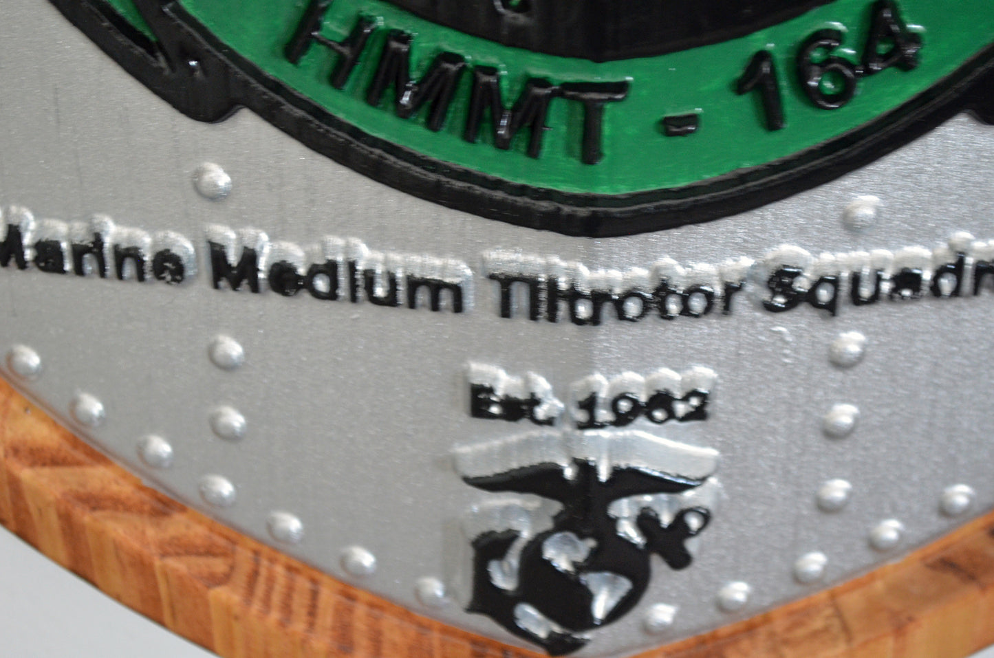 USMC VMM-164, Marine Medium Tilt Rotor Squadron 164, 3d wood carving, painted military plaque - Carved Effects