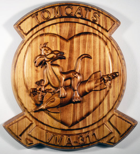 USMC Fighter Attack Squadron, VMA-311, Tomcats, CNC 3d wood carving, military plaque - Carved Effects