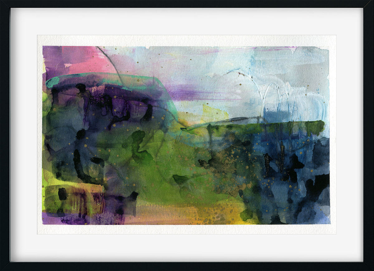 Abstract art print with multicolors in a black frame