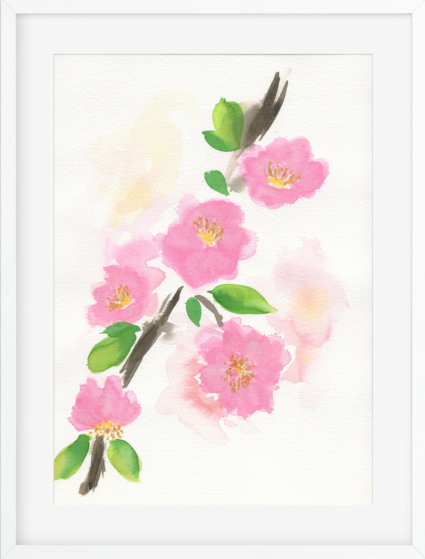Cherry blossoms original hand painted watercolor painting 9x12, pink flowers wall art, Japanese cherry blossom