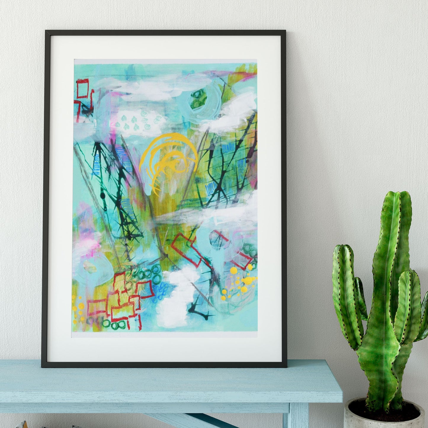 Abstract mixed media painting hand painted on paper 8.5x10, bedroom wall art, funky wall decor, dorm room gallery wall - Carved Effects