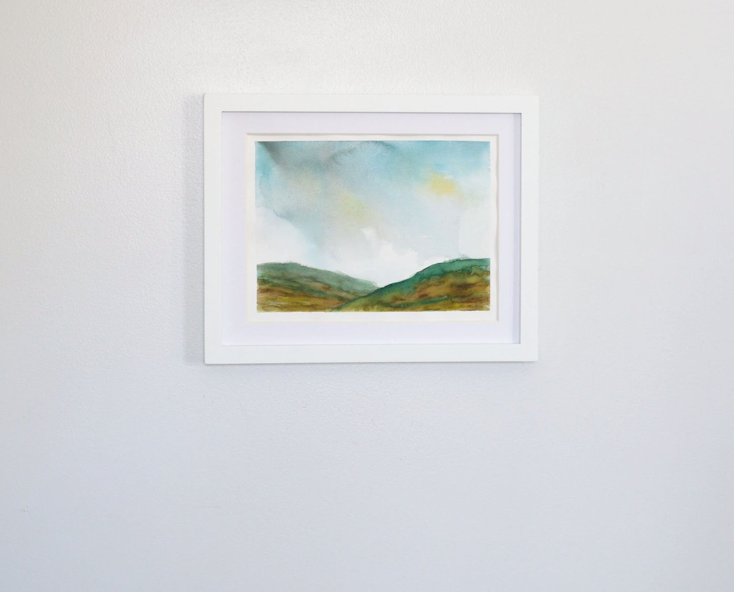 Atmospheric misty landscape watercolor painting, original landscape wall art ready to frame - Carved Effects