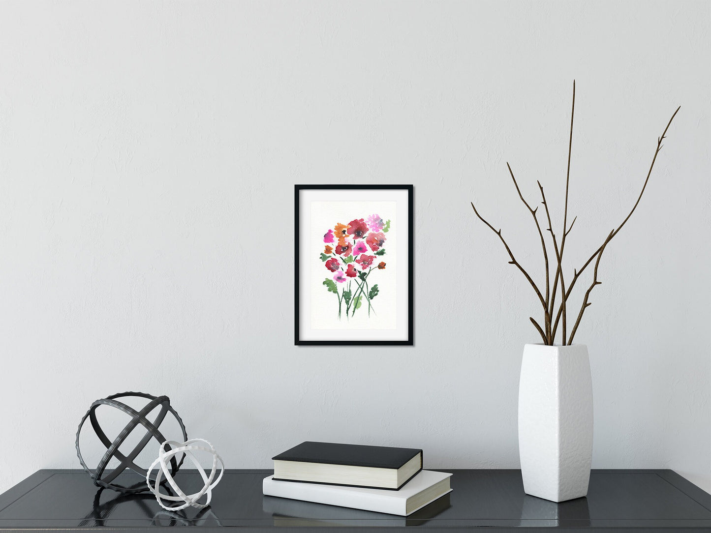 Red poppies original watercolor painting, flower nursery decor wall art, red poppy flower artwork